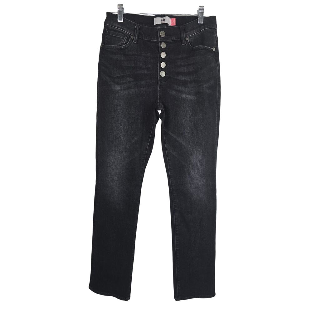 Cabi Black Exposed Button Fly Straight Leg Women's Denim Jeans 4